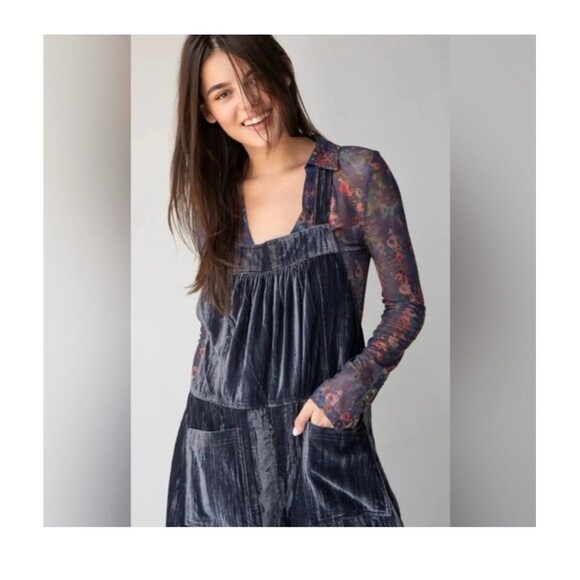 Natural life size xxl gray velvet Jumpsuit overalls - Picture 3 of 8